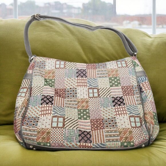 SAS Purse Tapestry Patchwork Shimmer Shoulder Bag Medium 3 compartment Zipper - Picture 1 of 11